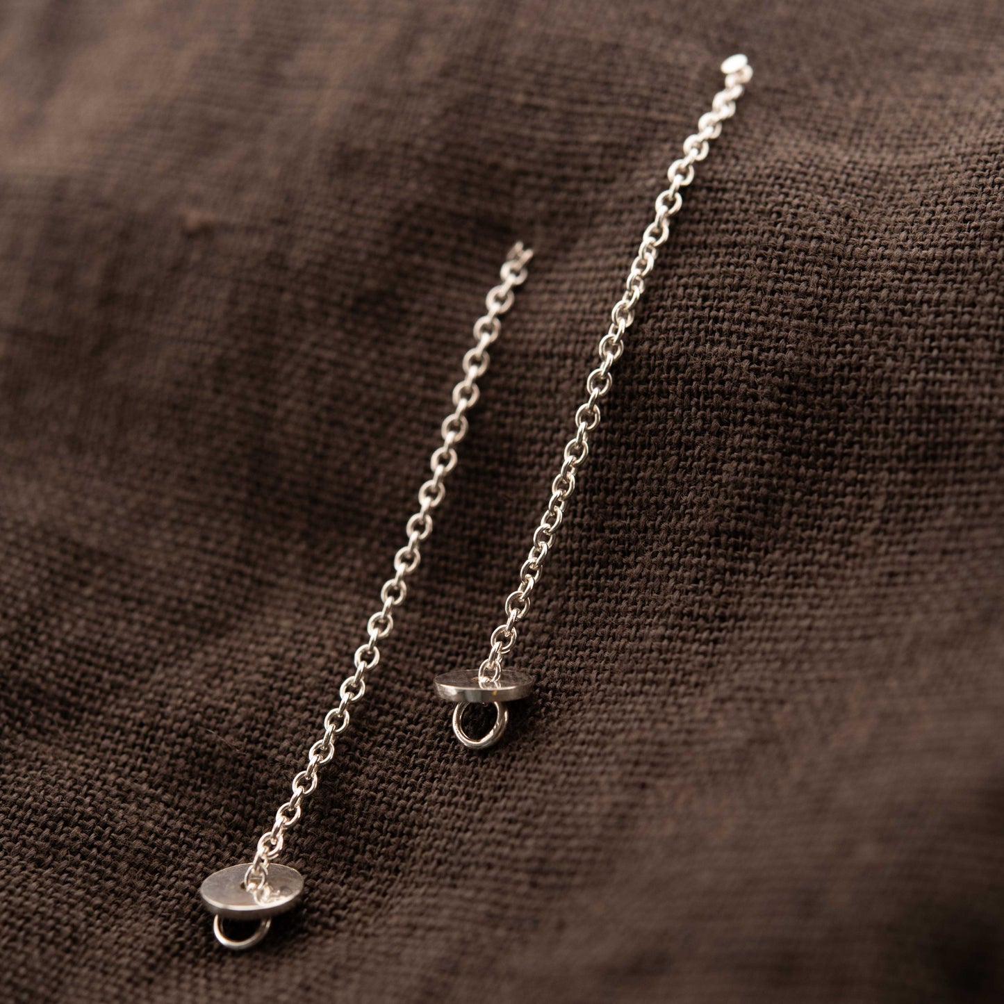 Long Silver Chain earrings with small disc pendants