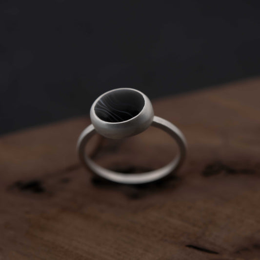 Exquisite silver ring with natural black banded agate stone