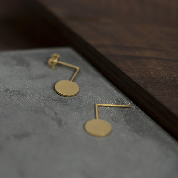 Gold circle graphic drop earrings N10 AgJc - 5