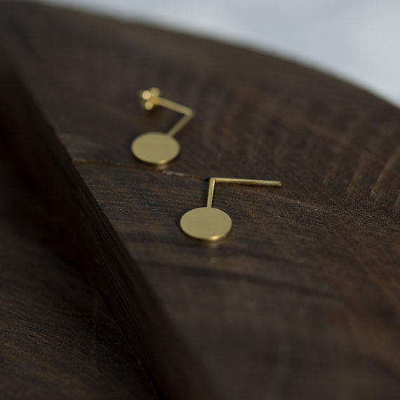 Gold circle graphic drop earrings N10 AgJc - 1