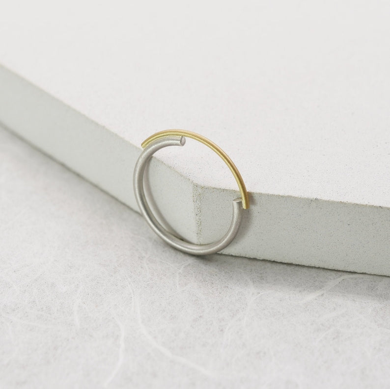 Bridge ring N°7 in sterling silver and 18kt solid gold