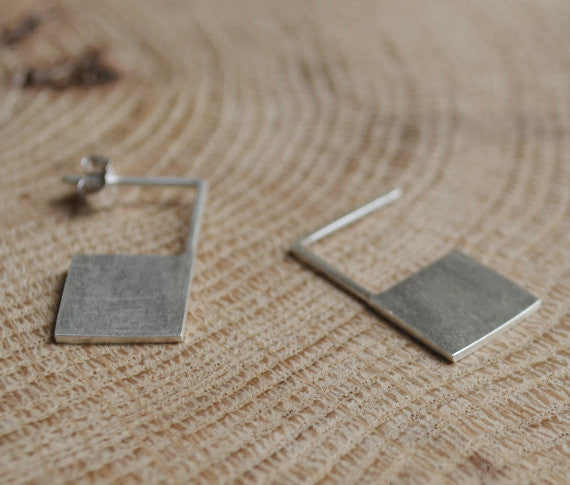 Geometric square earrings N°13 AgJc Matte / 1mm - 4