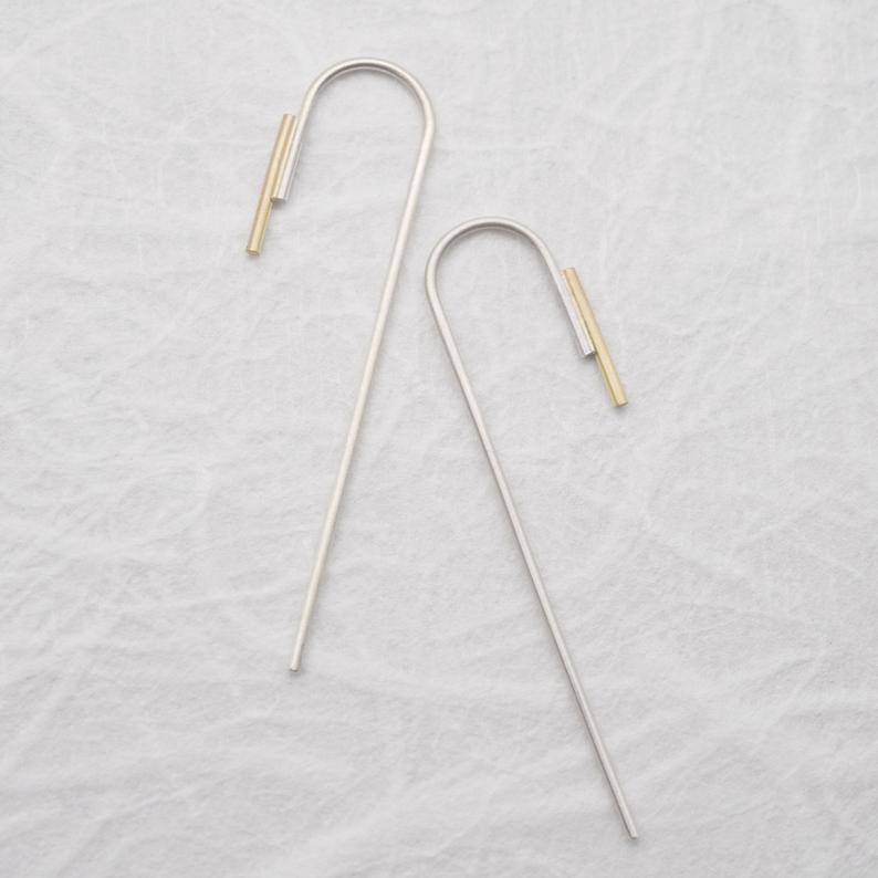 Long arch earrings N°18 in sterling silver & solid gold