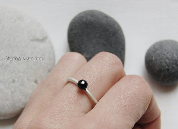 Black matte glass ring N°4 AgJc - 2