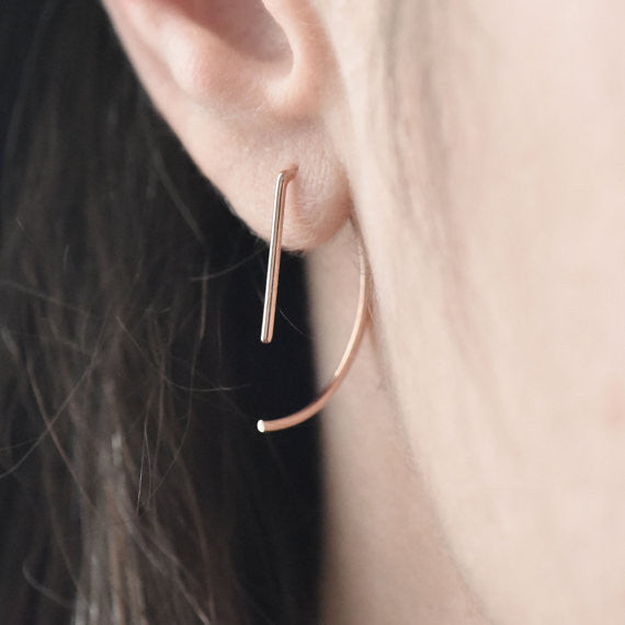 Line hoop earrings N°7 in silver or Rose gold plated silver AgJc - 5