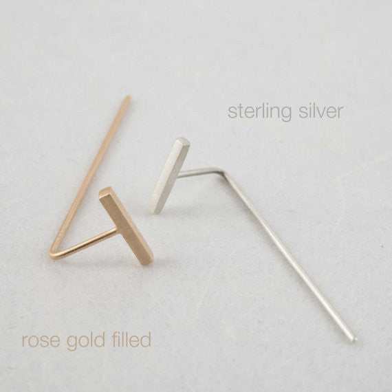 Minimalistic bar line earrings N°10 in silver or Rose gold plated silver AgJc - 3