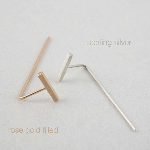 Minimalistic bar line earrings N°10 in silver or Rose gold plated silver AgJc  - 3
