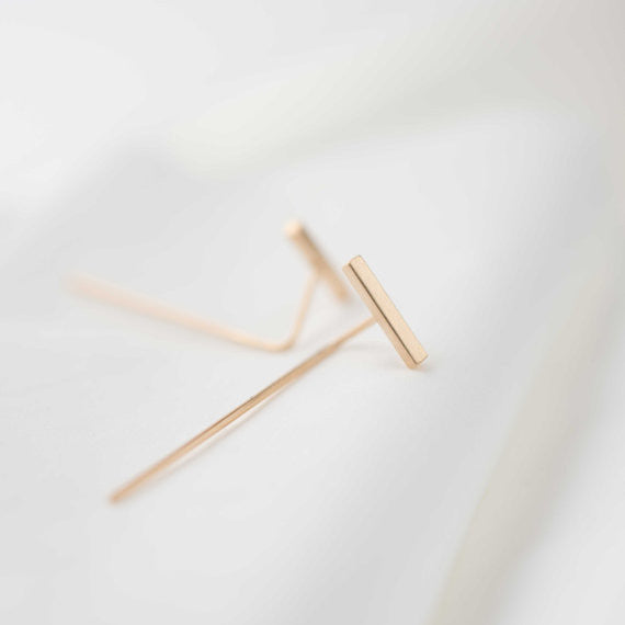 Minimalistic bar line earrings N°10 in silver or Rose gold plated silver AgJc - 1