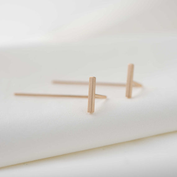 Minimalistic bar line earrings N°10 in silver or Rose gold plated silver AgJc  - 2