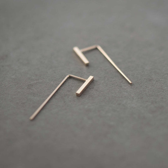 Minimalistic slim bar earrings N°11 in Rose gold plated silver AgJc  - 1