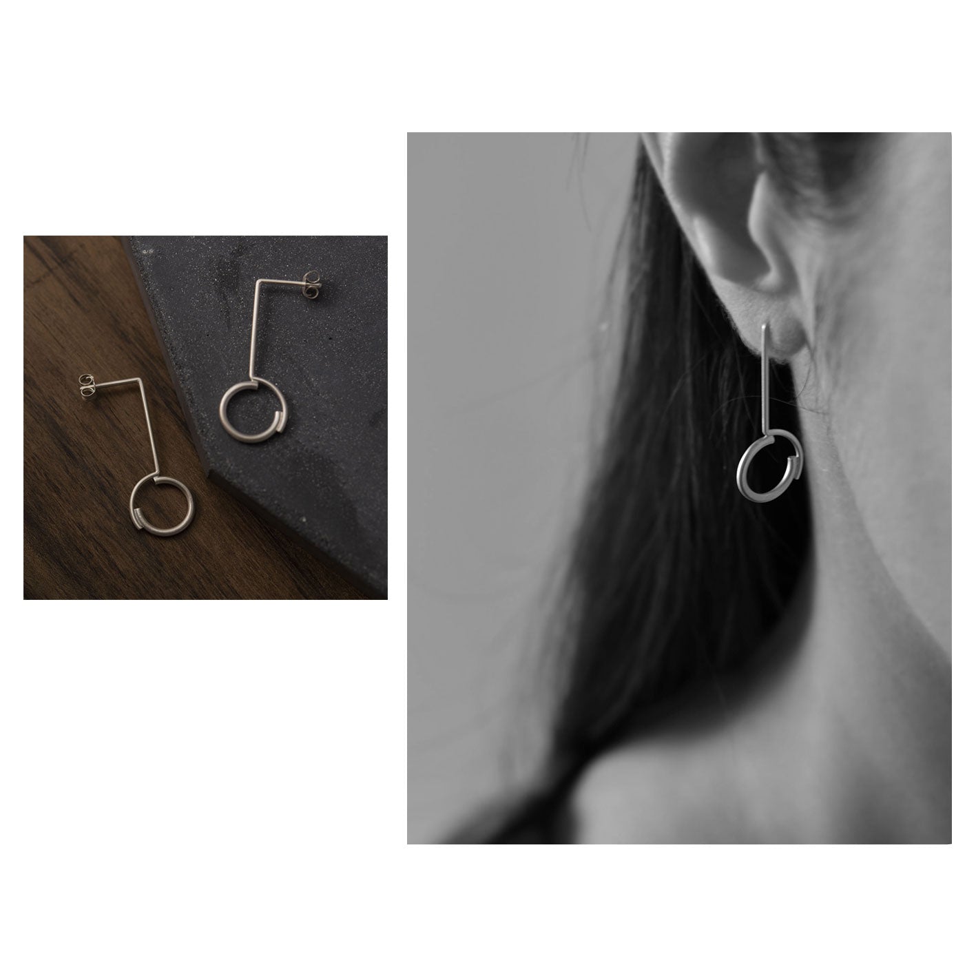 Set de bijoux modernes en argent, collier N°4, bague N°3 et paires de boucles d'oreilles N°2