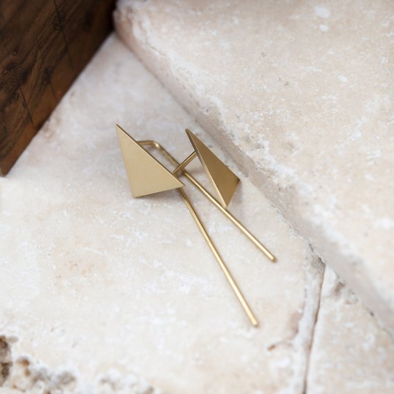 Gold triangle threader earrings by AgJc bijoux