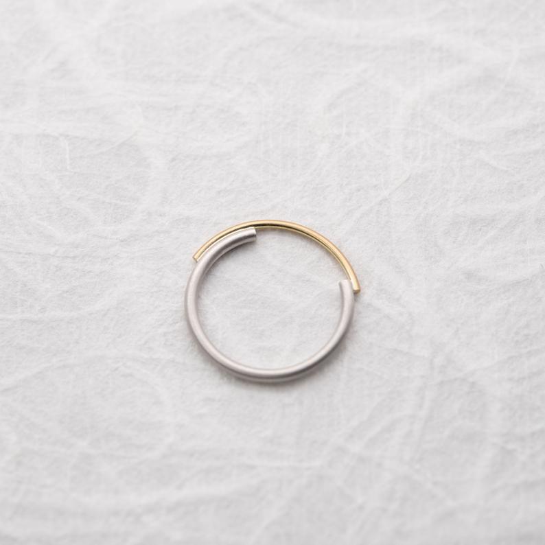 Bague concentrique N°7 en argent et or massif 18 carats