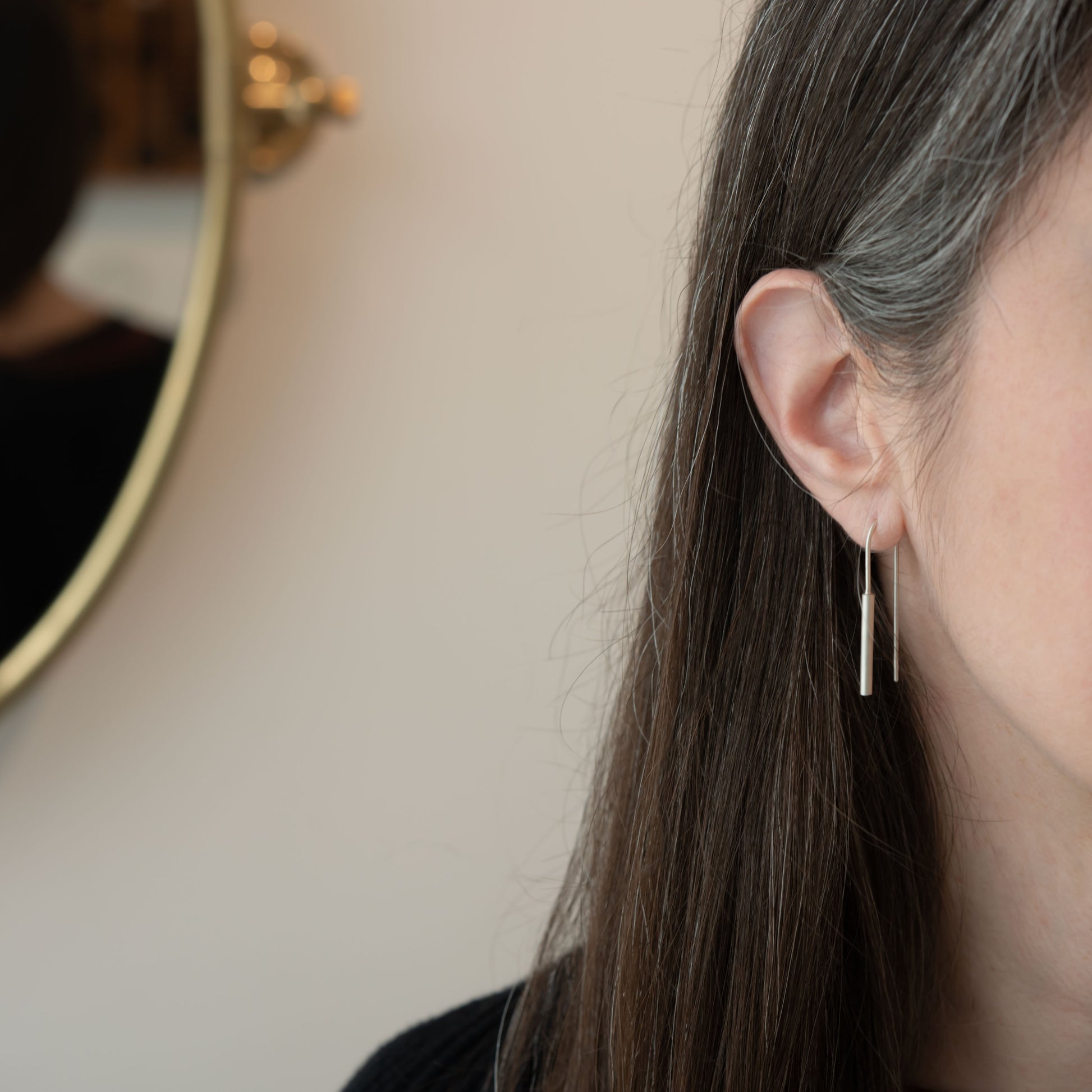 Mismatched Cylinder Threader Earrings – Handmade Sterling Silver