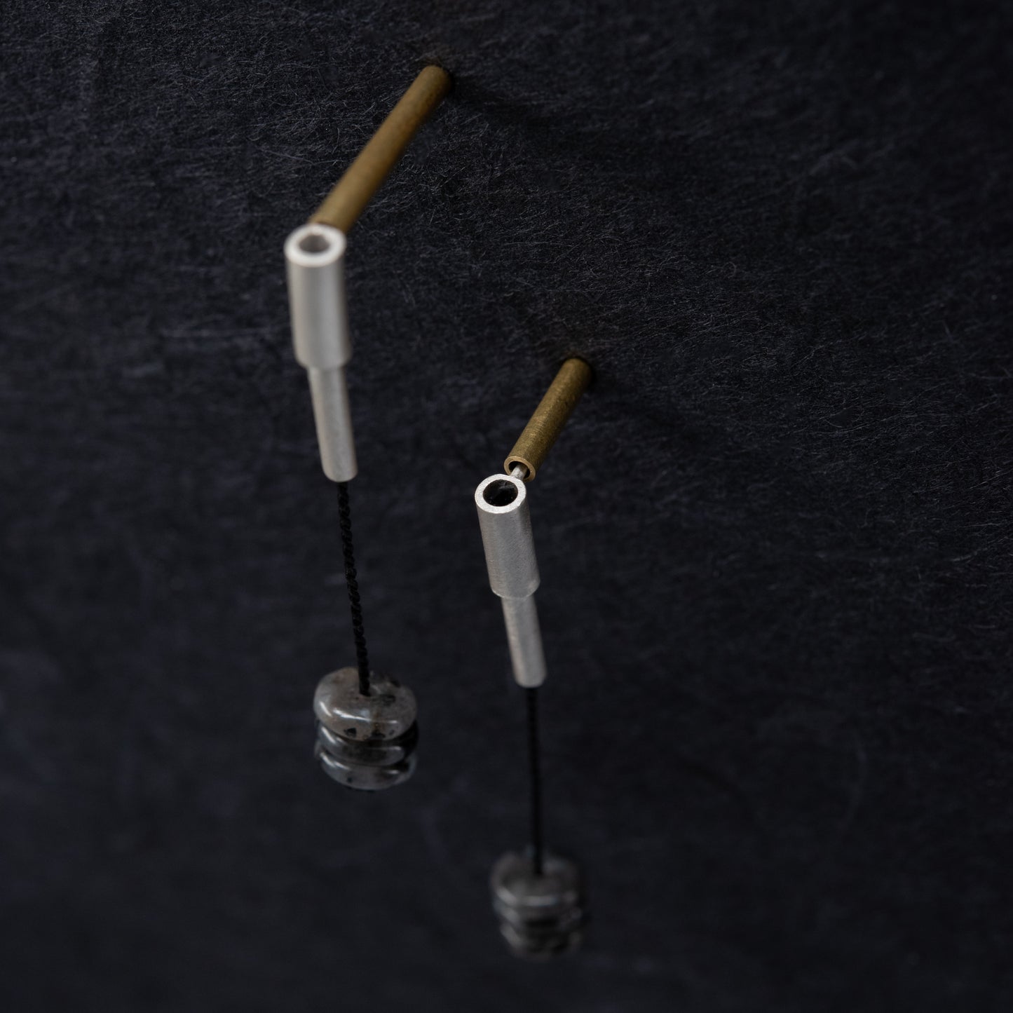 Silk and larvikite silver dangling earrings