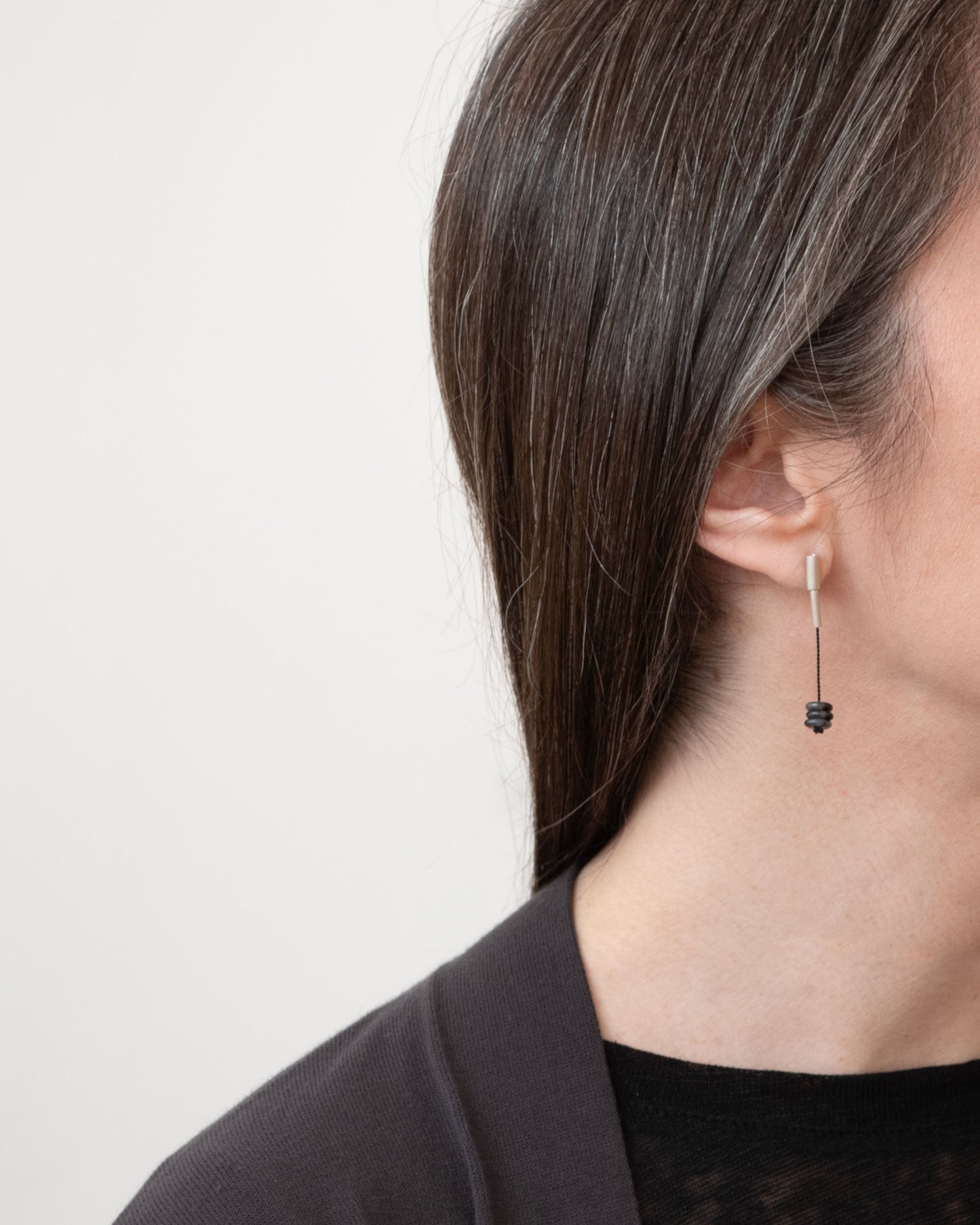 Silk and larvikite silver dangling earrings