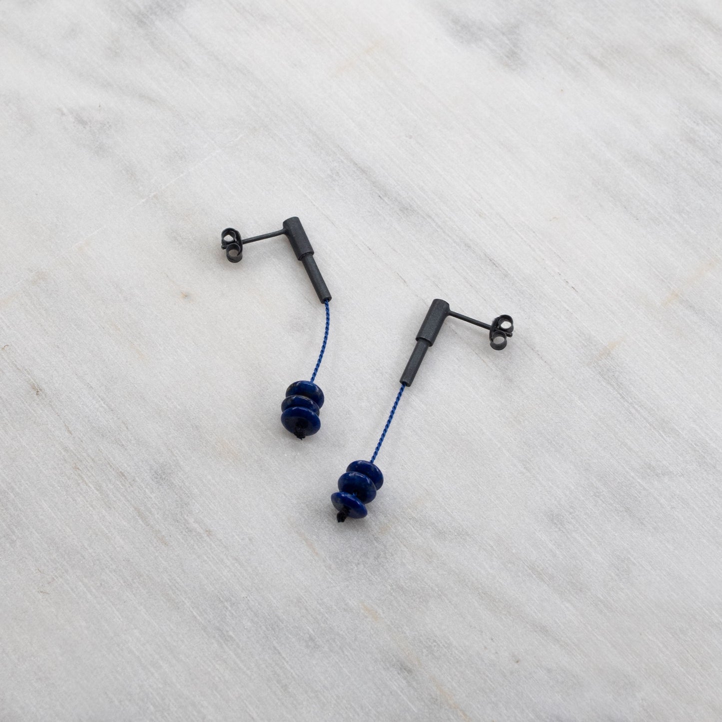 Lapis lazuli earrings in oxidized silver