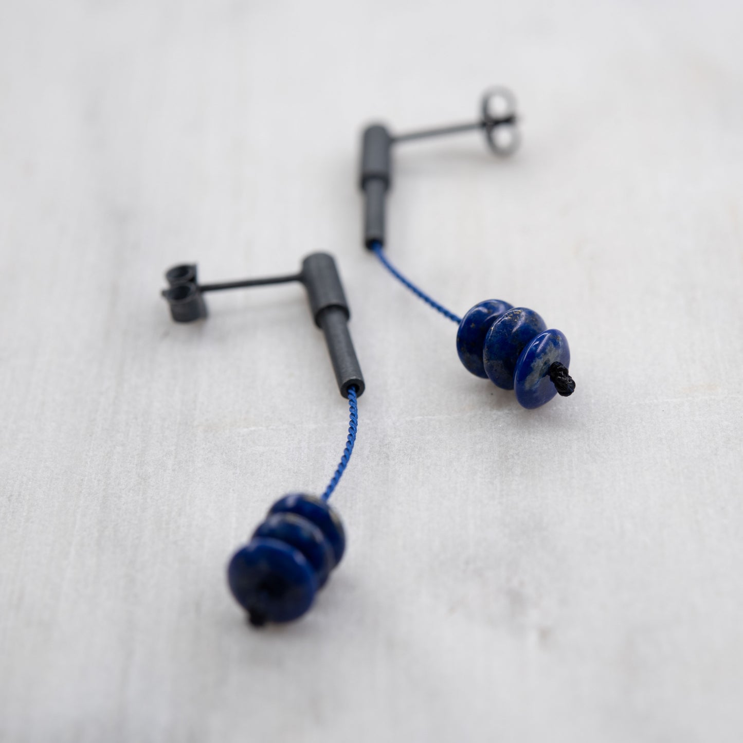 Lapis lazuli earrings in oxidized silver