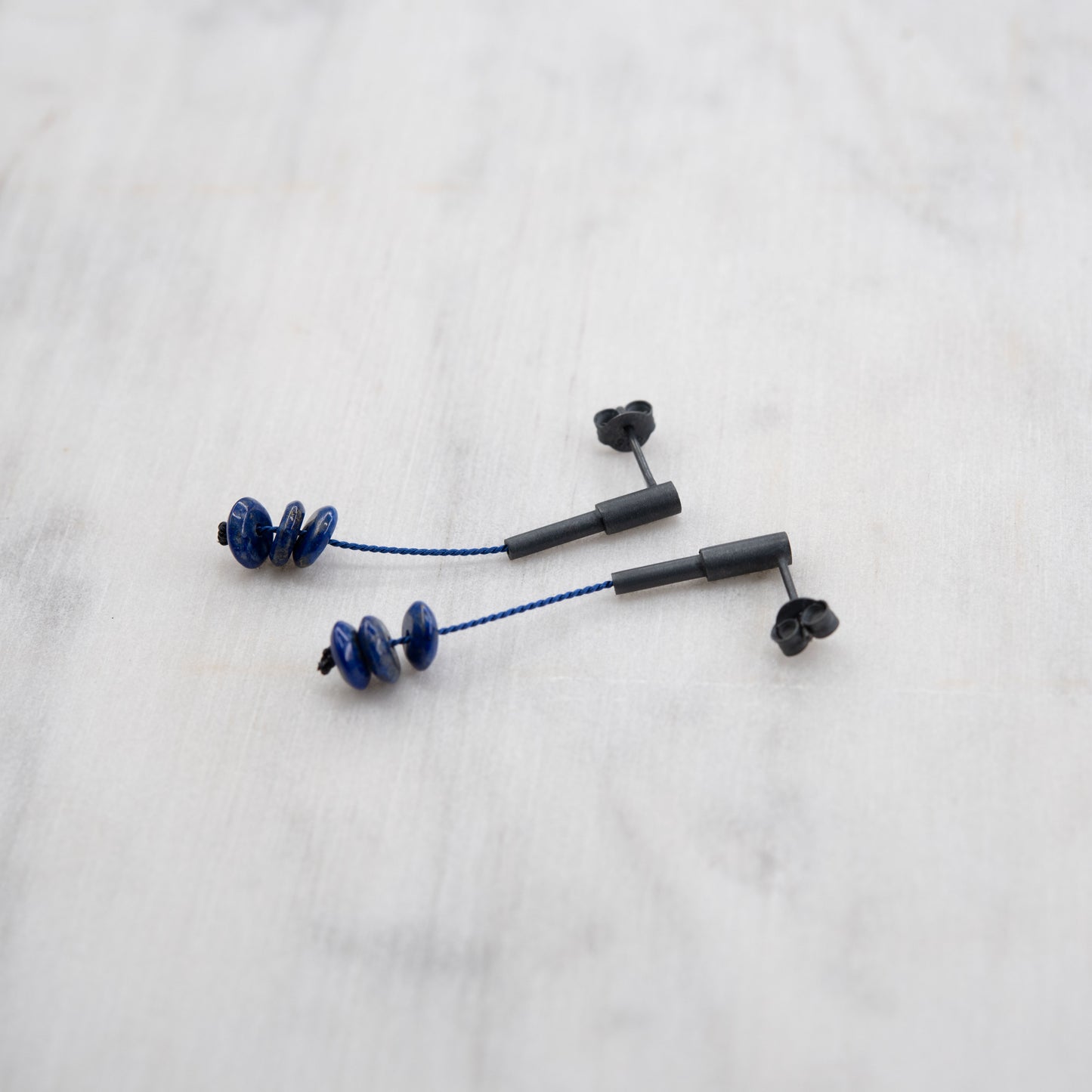 Lapis lazuli earrings in oxidized silver