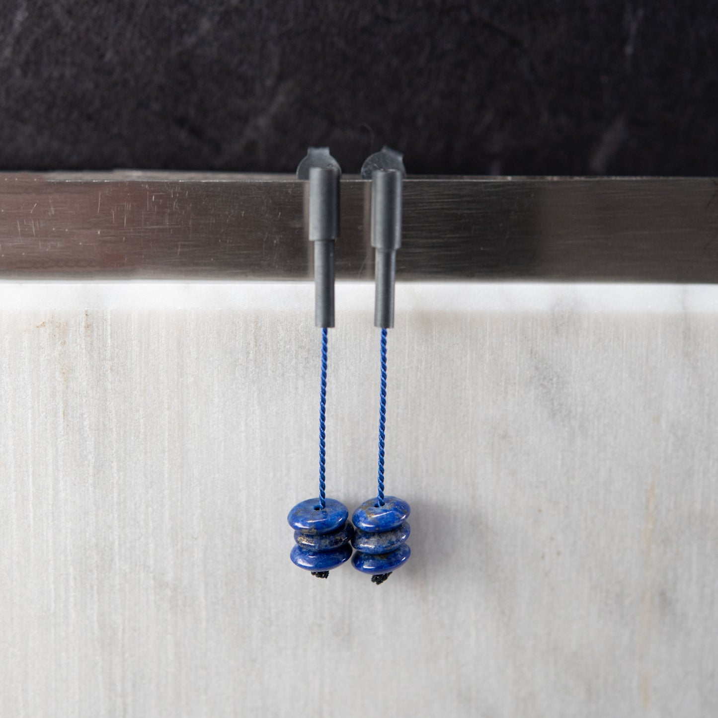 Lapis lazuli earrings in oxidized silver