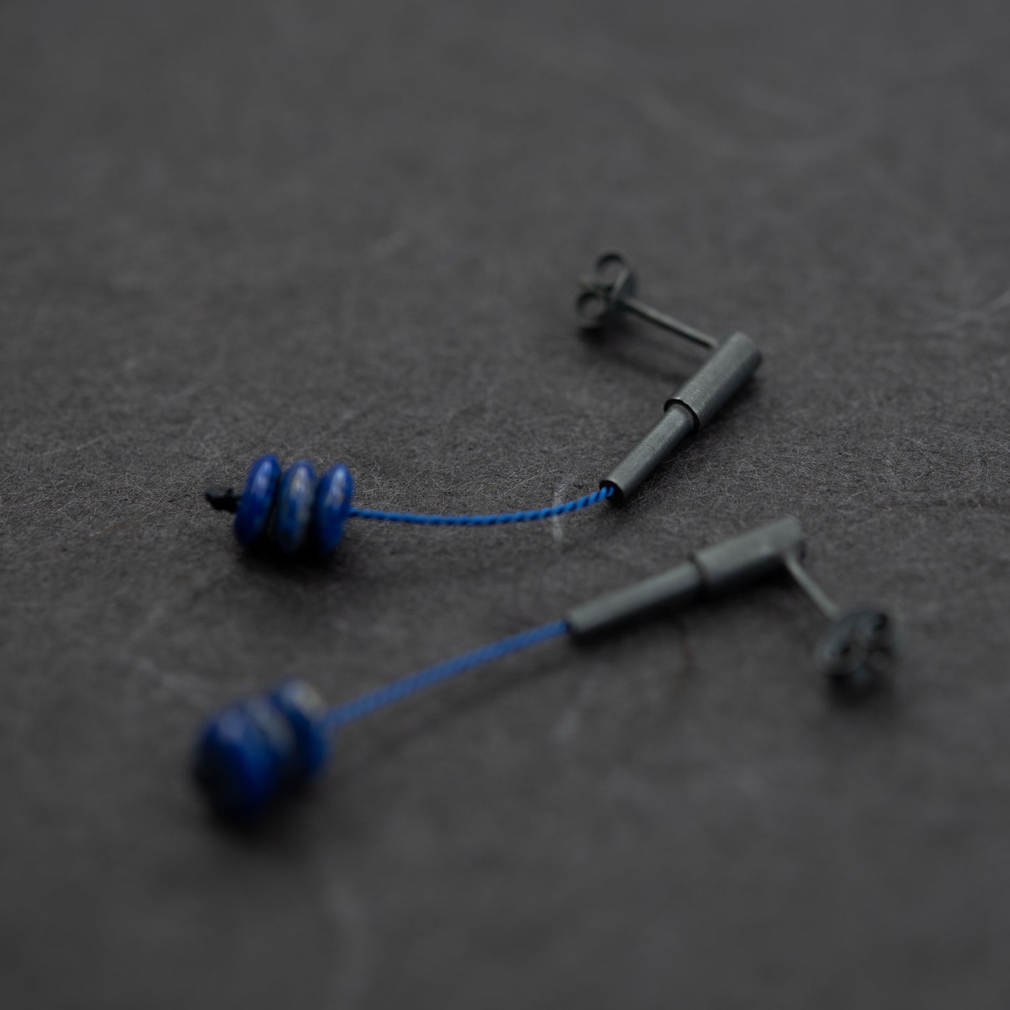 Lapis lazuli earrings in oxidized silver