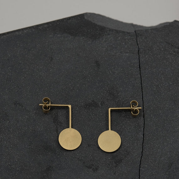 Gold circle graphic drop earrings N10 AgJc - 4