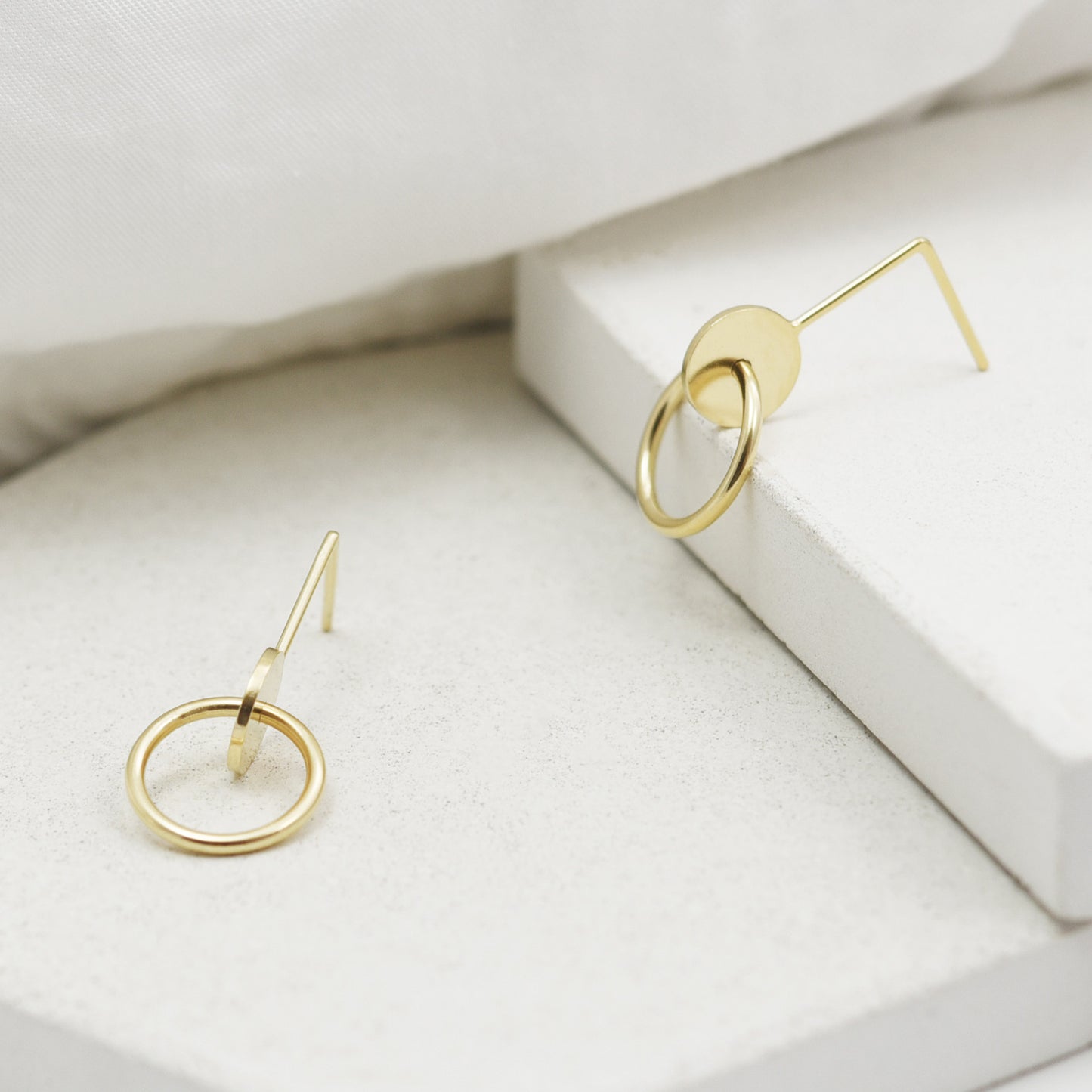gold earrings with geometric shapes hand made by AgJc