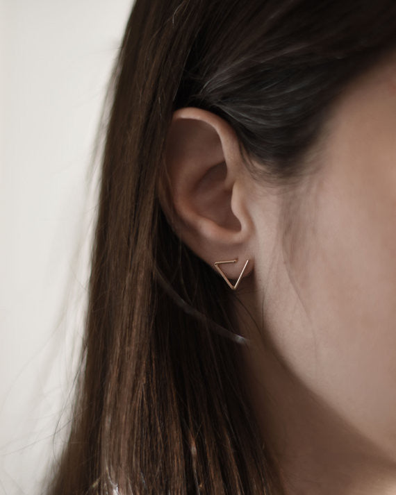 Line triangle earrings N°6 in silver or Rose gold plated silver AgJc  - 3