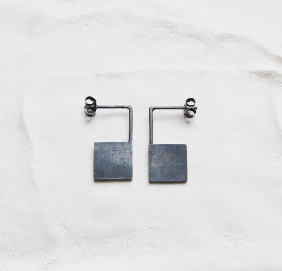 Geometric square earrings N°13 AgJc Oxidized / 1mm - 1