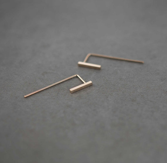 Minimalistic slim bar earrings N°11 in Rose gold plated silver AgJc  - 2