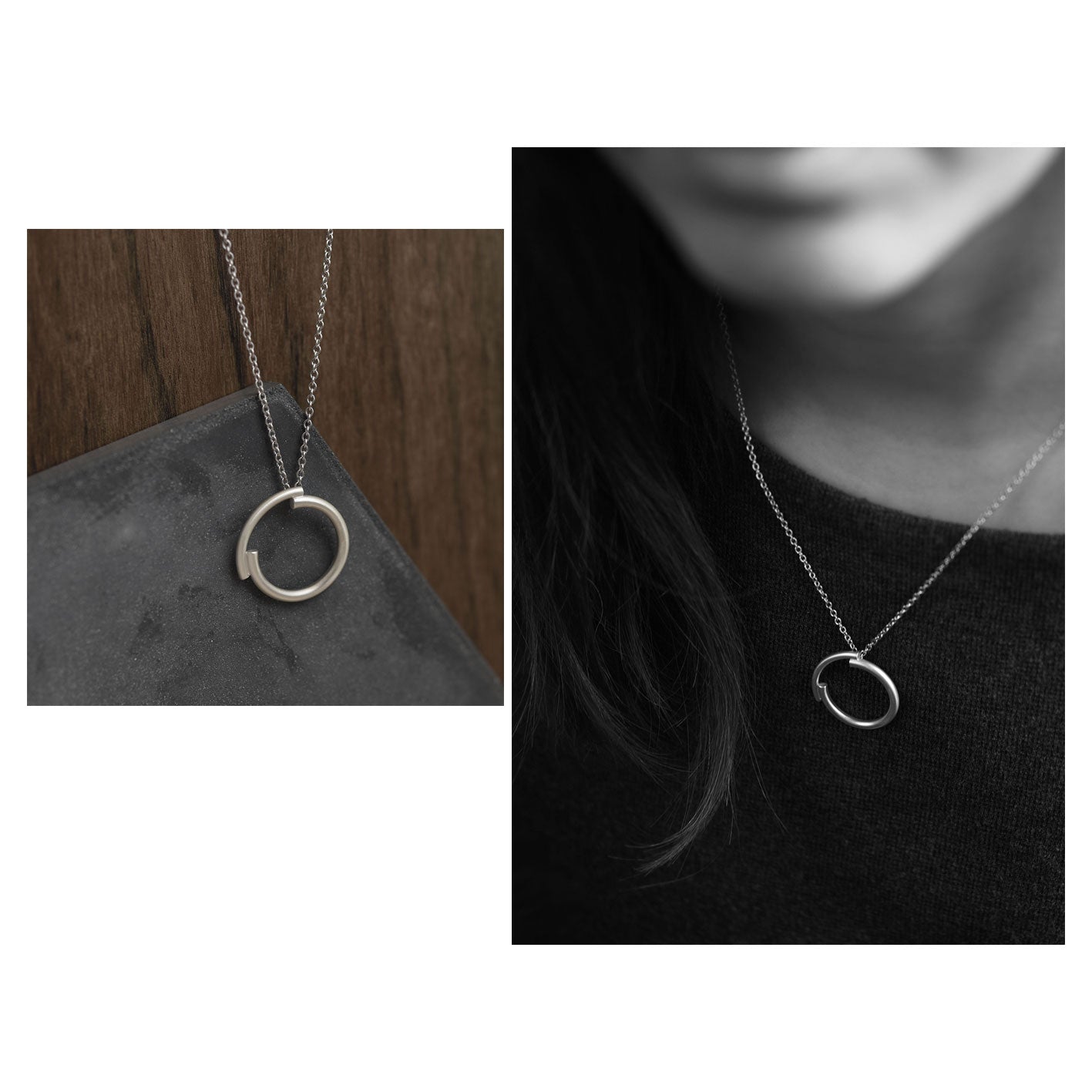 Set of Concentric circles pendant earrings, necklace and ring.