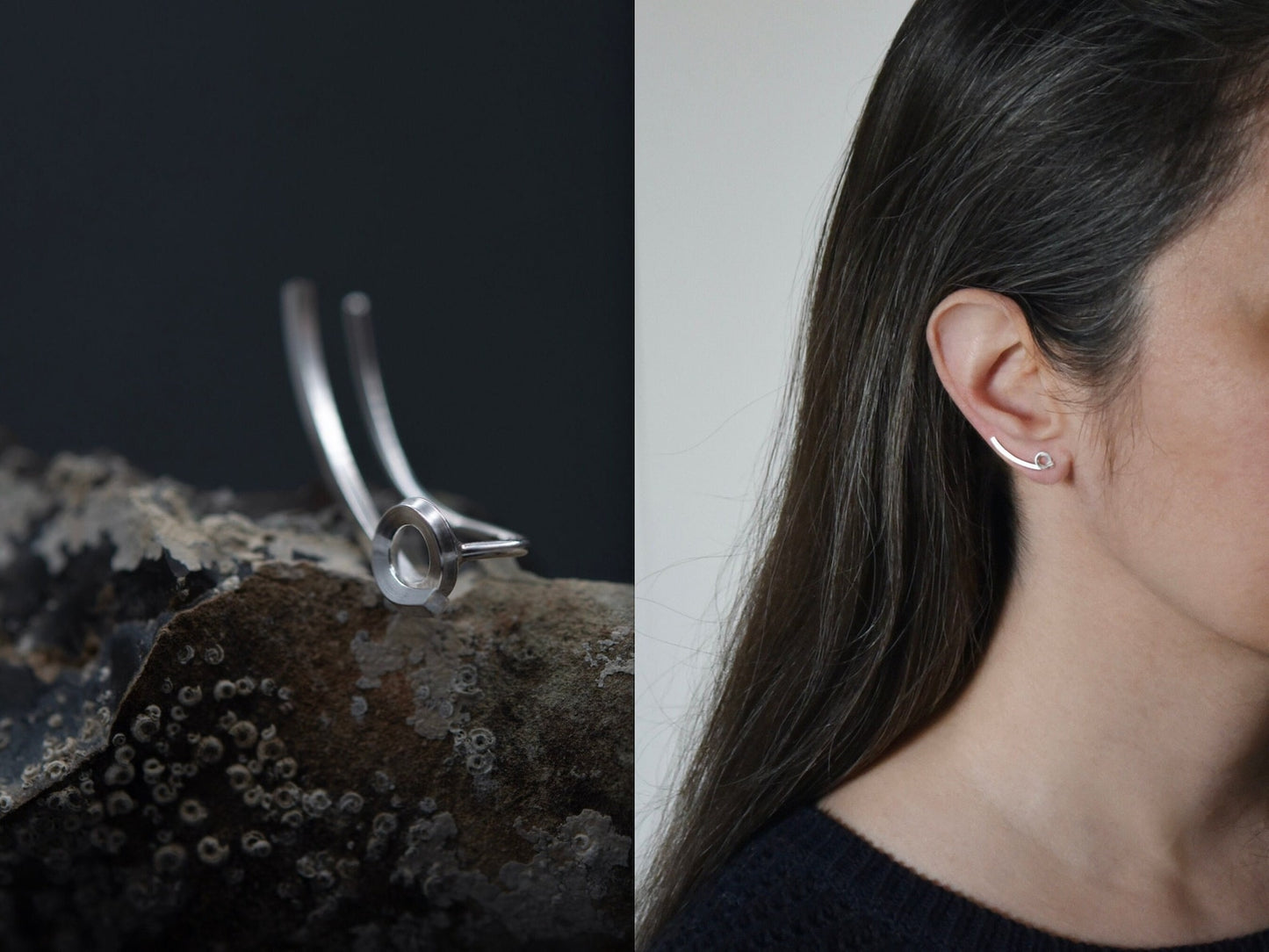 Loop ear climber in silver N°8